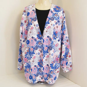 Medical Scrubs Top-Blue & Pink Flowers-Snap Front